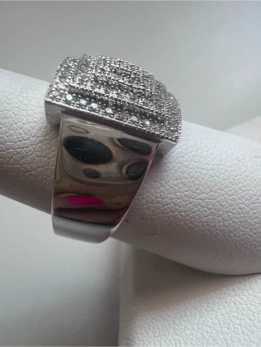Sterling Silver Pave Diamond Geometric Design Ring Size 8